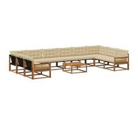 vidaXL Set di divani da esterno con cuscino 11 pcs Naturale e Beige, Divano da giardino, set moderno per esterni, lounge patio, arredo resistente, divano Textilene, mobile anti-intemperie