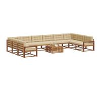 vidaXL Set di divani da esterno con cuscino 11 pcs Naturale e Beige, Set Divani da Giardino, Lounger da Esterno Moderno in Legno di Acacia, Divano Sezionale Durevole e Confortevole per Patio
