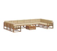 vidaXL Set di divani da esterno con cuscino 11 pcs Naturale e Beige, Set divano giardino in legno acacia, moderno ed accogliente per patio, cortile e piscina
