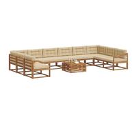 vidaXL Set di divani da esterno con cuscino 11 pcs Naturale e Beige, Set divano giardino in legno acacia, moderno ed accogliente per patio, cortile e piscina