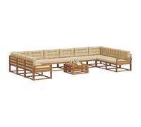 vidaXL Set di divani da esterno con cuscino 11 pcs Naturale e Beige, Set divano giardino in legno acacia, moderno ed accogliente per patio, cortile e piscina