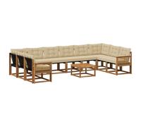 vidaXL Set di divani da esterno con cuscino 11 pcs Naturale e Beige, Sofa da giardino, set modulare moderno, arredo per terrazza, relax e comfort estivo