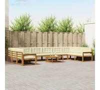 vidaXL Set di divani da esterno con cuscino 11 pcs Naturale e Crema, Set Divani da Giardino, Lounger da Esterno Moderno in Legno di Acacia, Divano Sezionale Durevole e Confortevole per Patio