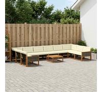 vidaXL Set di divani da esterno con cuscino 11 pcs Naturale e Crema, Set da giardino, divano moderno per esterni, lounge resistente, divano in Textilene, posti per patio resistenti al tempo