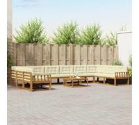 vidaXL Set di divani da esterno con cuscino 11 pcs Naturale e Crema, Set Divani da Giardino, Lounger da Esterno Moderno in Legno di Acacia, Divano Sezionale Durevole e Confortevole per Patio