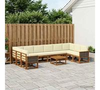 vidaXL Set di divani da esterno con cuscino 11 pcs Naturale e Crema, Divano in legno di acacia, sezionale moderno, seduta esterna resistente, arredo minimalista per il patio