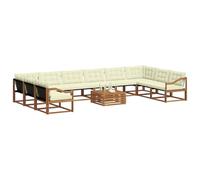 vidaXL Set di divani da esterno con cuscino 11 pcs Naturale e Crema, Divano da giardino, set moderno per esterni, lounge patio, arredo resistente, divano Textilene, mobile anti-intemperie