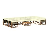 vidaXL Set di divani da esterno con cuscino 11 pcs Naturale e Crema, Set da giardino, divano moderno per esterni, lounge resistente, divano in Textilene, posti per patio resistenti al tempo
