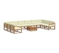 vidaXL Set di divani da esterno con cuscino 11 pcs Naturale e Crema, Set Divani da Giardino, Lounger da Esterno Moderno in Legno di Acacia, Divano Sezionale Durevole e Confortevole per Patio