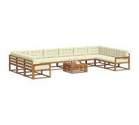 vidaXL Set di divani da esterno con cuscino 11 pcs Naturale e Crema, Set Divani da Giardino, Lounger da Esterno Moderno in Legno di Acacia, Divano Sezionale Durevole e Confortevole per Patio