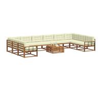 vidaXL Set di divani da esterno con cuscino 11 pcs Naturale e Crema, Set Divani da Giardino, Lounger da Esterno Moderno in Legno di Acacia, Divano Sezionale Durevole e Confortevole per Patio