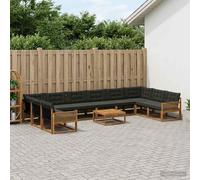 vidaXL Set di divani da esterno con cuscino 11 pcs Naturale e Nero, Set da giardino, divano moderno per esterni, lounge resistente, divano in Textilene, posti per patio resistenti al tempo