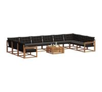 vidaXL Set di divani da esterno con cuscino 11 pcs Naturale e Nero, Divano da giardino, set moderno per esterni, lounge patio, arredo resistente, divano Textilene, mobile anti-intemperie