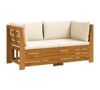 vidaXL Set di divani da esterno con cuscino 2 Pezzo Marrone, Divano in legno di acacia, posti modulari per il giardino, cuscini resistenti agli agenti atmosferici, set patio