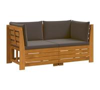 vidaXL Set di divani da esterno con cuscino 2 Pezzo Marrone, Divano in legno di acacia, posti modulari per il giardino, cuscini resistenti agli agenti atmosferici, set patio