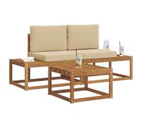 vidaXL Set di divani da esterno con cuscino 3 pcs Naturale, Divano sezionale da giardino, set di sedute da esterno moderno, lounge patio durevole, mobili confortevoli per il terrazzo dove rilassarsi
