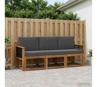 vidaXL Set di divani da esterno con cuscino 3 pcs Naturale e Antracite, Divano da esterno, lounge moderna per giardino, set sezionale per relax in patio, collezione stilosa