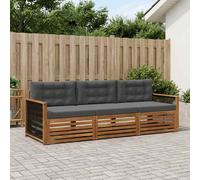vidaXL Set di divani da esterno con cuscino 3 pcs Naturale e Antracite, Divano Sezionale Moderno per Esterni, Comfort in Giardino, Arredamento per Terrazza e Patio