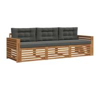 vidaXL Set di divani da esterno con cuscino 3 pcs Naturale e Antracite, Divano Sezionale Moderno da Giardino, Mobili Resistenti per Patio, Lounge per Esterni, Set per Vivere