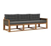 vidaXL Set di divani da esterno con cuscino 3 pcs Naturale e Antracite, Set di divani da esterno in acacia, lounge moderna, sezione flessibile, arredo resistente per il patio
