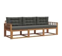 vidaXL Set di divani da esterno con cuscino 3 pcs Naturale e Antracite, Set di divani per esterni in legno di acacia, lounge giardino moderno, sezione patio flessibile, mobili resistenti alle intempe
