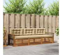 vidaXL Set di divani da esterno con cuscino 3 pcs Naturale e Beige, Divano Sezionale Moderno da Giardino, Mobili Resistenti per Patio, Lounge per Esterni, Set per Vivere