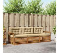 vidaXL Set di divani da esterno con cuscino 3 pcs Naturale e Beige, Divano Sezionale Moderno da Giardino, Mobili Resistenti per Patio, Lounge per Esterni, Set per Vivere