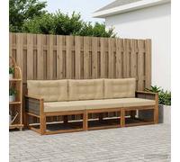 vidaXL Set di divani da esterno con cuscino 3 pcs Naturale e Beige, Set di divani da esterno in acacia, lounge moderna, sezione flessibile, arredo resistente per il patio