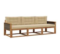 vidaXL Set di divani da esterno con cuscino 3 pcs Naturale e Beige, Set di divani da esterno in acacia, lounge moderna, sezione flessibile, arredo resistente per il patio
