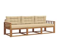 vidaXL Set di divani da esterno con cuscino 3 pcs Naturale e Beige, Set di divani da esterno in acacia, lounge moderna, sezione flessibile, arredo resistente per il patio