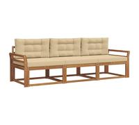 vidaXL Set di divani da esterno con cuscino 3 pcs Naturale e Beige, Set di divani da esterno in acacia, lounge moderna, sezione flessibile, arredo resistente per il patio