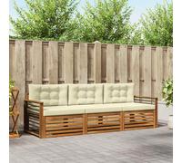 vidaXL Set di divani da esterno con cuscino 3 pcs Naturale e Crema, Divano Sezionale Moderno da Giardino, Mobili Resistenti per Patio, Lounge per Esterni, Set per Vivere