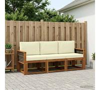 vidaXL Set di divani da esterno con cuscino 3 pcs Naturale e Crema, Divano da esterno, lounge moderna per giardino, set sezionale per relax in patio, collezione stilosa