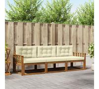 vidaXL Set di divani da esterno con cuscino 3 pcs Naturale e Crema, Set di divani per esterni in legno di acacia, lounge giardino moderno, sezione patio flessibile, mobili resistenti alle intemperie,
