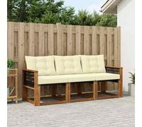 vidaXL Set di divani da esterno con cuscino 3 pcs Naturale e Crema, Mobili da giardino, divano resistente per esterni, set lounge moderno, comfort in terrazza