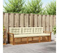 vidaXL Set di divani da esterno con cuscino 3 pcs Naturale e Crema, Divano Sezionale Moderno da Giardino, Mobili Resistenti per Patio, Lounge per Esterni, Set per Vivere