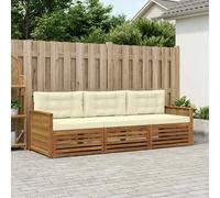 vidaXL Set di divani da esterno con cuscino 3 pcs Naturale e Crema, Divano Sezionale Moderno da Giardino, Mobili Resistenti per Patio, Lounge per Esterni, Set per Vivere