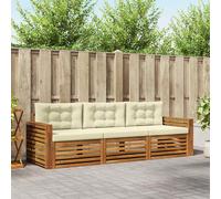 vidaXL Set di divani da esterno con cuscino 3 pcs Naturale e Crema, Divano Sezionale Moderno da Giardino, Mobili Resistenti per Patio, Lounge per Esterni, Set per Vivere