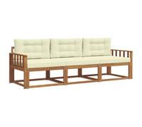 vidaXL Set di divani da esterno con cuscino 3 pcs Naturale e Crema, Set di divani per esterni in legno di acacia, lounge giardino moderno, sezione patio flessibile, mobili resistenti alle intemperie,