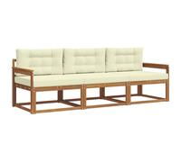 vidaXL Set di divani da esterno con cuscino 3 pcs Naturale e Crema, Set di divani per esterni in legno di acacia, lounge giardino moderno, sezione patio flessibile, mobili resistenti alle intemperie,