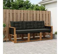 vidaXL Set di divani da esterno con cuscino 3 pcs Naturale e Nero, Mobili da giardino, divano resistente per esterni, set lounge moderno, comfort in terrazza