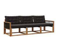 vidaXL Set di divani da esterno con cuscino 3 pcs Naturale e Nero, Divano da esterno moderno, mobili da giardino resistenti, set relax per patio, posti sul terrazzo