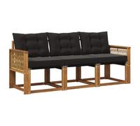vidaXL Set di divani da esterno con cuscino 3 pcs Naturale e Nero, Mobili da giardino, divano resistente per esterni, set lounge moderno, comfort in terrazza