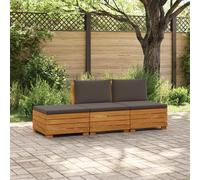 vidaXL Set di divani da esterno con cuscino 3 Pezzo Marrone, Divano in legno di acacia, posti modulari per il giardino, cuscini resistenti agli agenti atmosferici, set patio