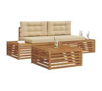 vidaXL Set di divani da esterno con cuscino 3 Pezzo Naturale e Beige, Divano da Giardino, Set Sezionale Stylish, Mobili da Patio Resistenti, Spazio Relax all'Aperto