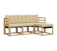vidaXL Set di divani da esterno con cuscino 4 pcs Bianco e Beige, Divano da Giardino, Set Moderno per Esterni, Lounge Resistente, Comodo Posto per il Terreno