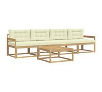 vidaXL Set di divani da esterno con cuscino 4 pcs Bianco e Crema, Set Divano da Esterno, Mobili Moderni per Patio, Lounge Sezionale, Sedute Modulari Resistenti per Comfort in Giardino