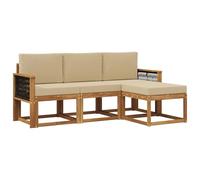 vidaXL Set di divani da esterno con cuscino 4 pcs Naturale, Divano da esterno, arredo moderno, relax in giardino e terrazza per il comfort del patio