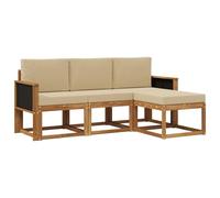 vidaXL Set di divani da esterno con cuscino 4 pcs Naturale, Divano da esterno, arredo moderno, relax in giardino e terrazza per il comfort del patio