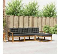 vidaXL Set di divani da esterno con cuscino 4 pcs Naturale e Antracite, Divano Modulare per Giardino, Set Patios Moderno, Mobili Resistenti, Comodo e Ideale per Esterni